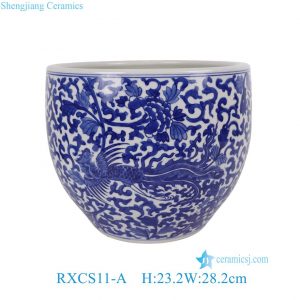 RXCS11-A  Blue and White Jar with Interlocking Peony and Phoenix Pattern, Chinese Porcelain Jar