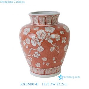 RXEM08-D  Large-Bellied Vase with Plum Blossom Pattern on Red Ground