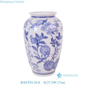 RXET01-D-S  Blue and White Floral Bird Winter Melon Vase