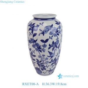 RXET08-A  Blue and White Porcelain Melon Shaped Vase with Flower and Bird Patterns