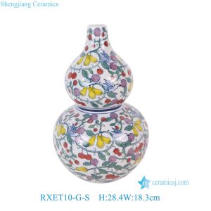 RXET10-G-S  Blue & White Doucai Porcelain Double Gourd Vase, Flower Bird & Gourd Pattern