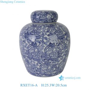RXET16-A  Blue and White Porcelain Tea Jar Floral Leaf Pattern Pearl Shape Ceramic Tea Caddy for Tea Storage