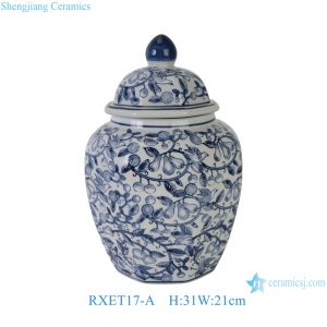 RXET17-A  Antique Chinese Blue and White Porcelain Octagonal General Jar with Interlocking Branch Gourd Pattern