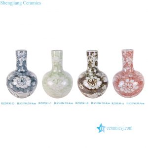 RZOX41-ABCD  Freehand Sunflower Pattern Globular Vase Set, Chinese Decorative Porcelain Vase